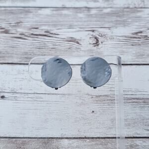 Vintage Clip On Earrings Metallic Grey Uneven Surface Circle